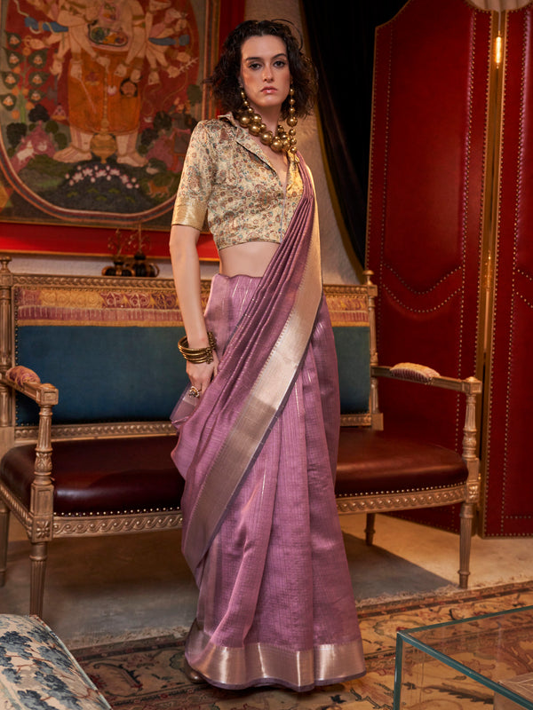 Adorable Mauve Weaving Chiffon Event Wear Saree With Blouse