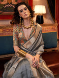Astonishing Grey Weaving Chiffon Traditional Saree With Blouse