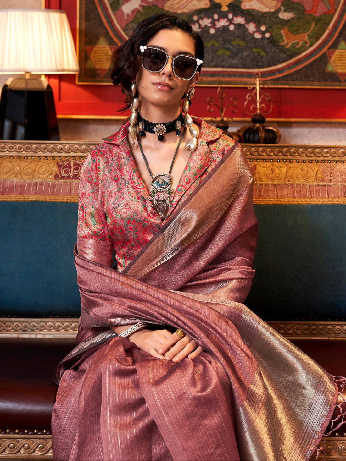 Alluring Pink Zari Weaving Traditional Wear Saree With Blouse