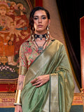Incredible Olive Green Zari Weaving Chiffon Saree With Blouse