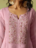 Amazing Pink Floral Embroidered Organza Festive Wear Pant Suit With Dupatta