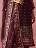 Amazing Wine Thread Work Georgette Festive Wear Straight Top With Pant