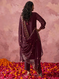 Amazing Wine Thread Work Georgette Festive Wear Straight Top With Pant