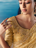 Admirable Golden Heavy Embroidered Georgette Sangeet Wear Saree With Blouse
