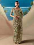 Amazing Olive Green Sequins Embroidered Georgette Traditional Saree With Blouse
