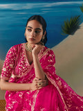 Fabulous Pink Heavy Embroidered Georgette Engagement Wear Saree With Blouse