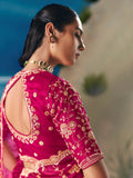 Fabulous Pink Heavy Embroidered Georgette Engagement Wear Saree With Blouse