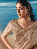 Fantastic Beige Stone Work Georgette Reception Wear Saree With Blouse