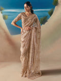 Fantastic Beige Stone Work Georgette Reception Wear Saree With Blouse