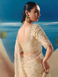 Classy Cream Embroidered Georgette Wedding Wear Saree With Blouse