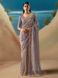 Breathtaking Lavender Embroidered Georgette Evening Wear Saree With Blouse