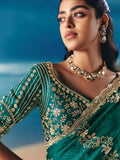 Grand Bottle Green Stone Embroidered Georgette Function Wear Saree With Blouse