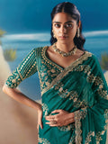 Grand Bottle Green Stone Embroidered Georgette Function Wear Saree With Blouse