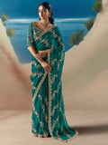 Grand Bottle Green Stone Embroidered Georgette Function Wear Saree With Blouse