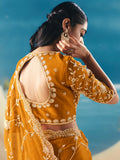 Rich Mustard Yellow Heavy Embroidered Georgette Event Wear Saree With Blouse