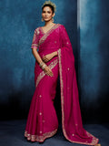 Dazzling Rani Pink Hand Work Silk Festival Wear Saree With Blouse 