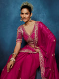 Dazzling Rani Pink Hand Work Silk Festival Wear Saree With Blouse 