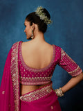 Dazzling Rani Pink Hand Work Silk Festival Wear Saree With Blouse 