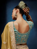 Beautiful Golden Sequins Work Silk Wedding Wear Saree With Blouse 