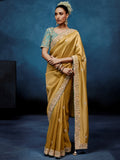 Beautiful Golden Sequins Work Silk Wedding Wear Saree With Blouse 