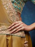 Beautiful Golden Sequins Work Silk Wedding Wear Saree With Blouse 
