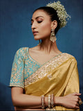 Beautiful Golden Sequins Work Silk Wedding Wear Saree With Blouse 