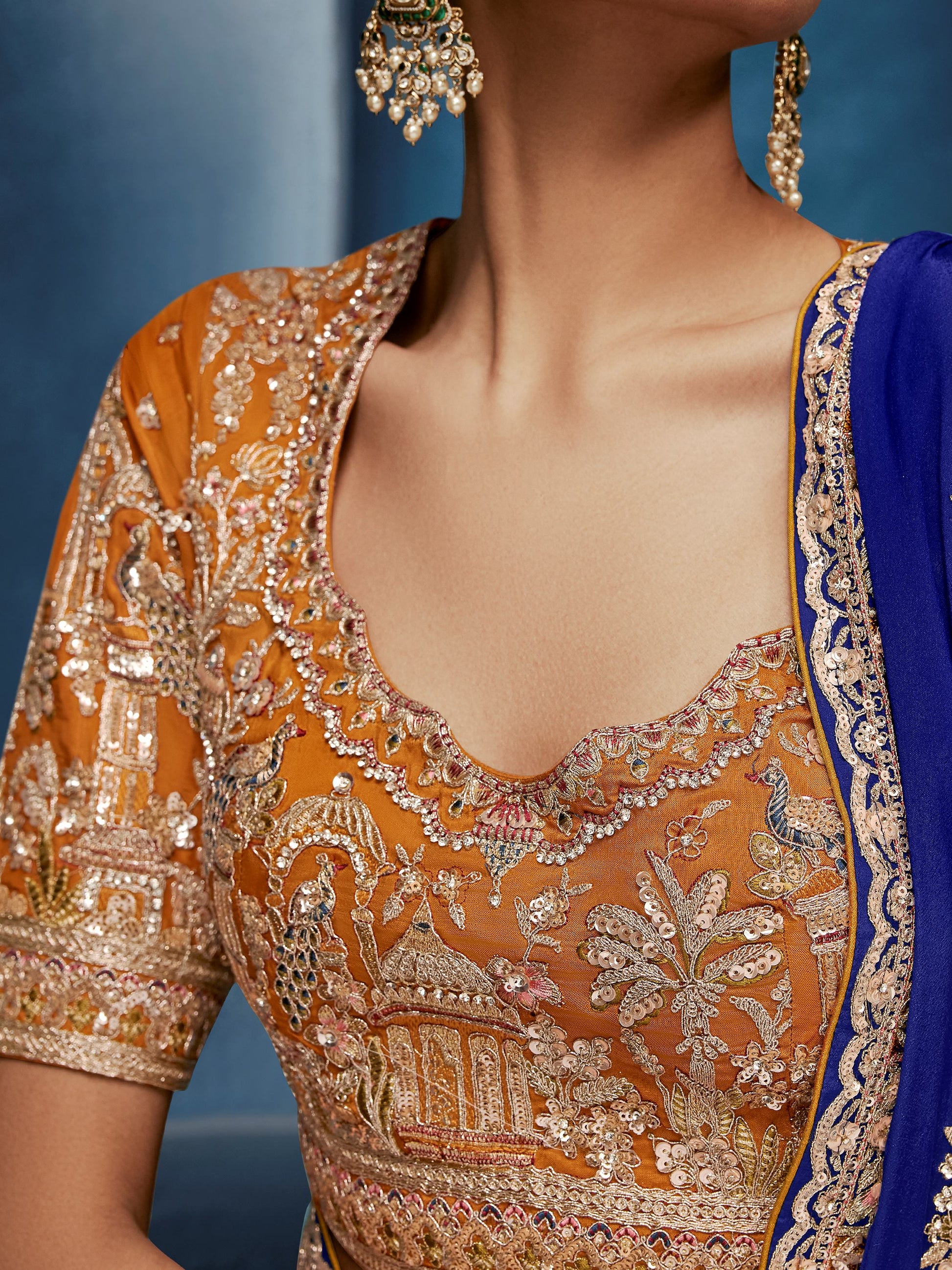 Impressive Blue Embroidery Silk Wedding Wear Saree With Blouse 