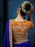 Impressive Blue Embroidery Silk Wedding Wear Saree With Blouse 