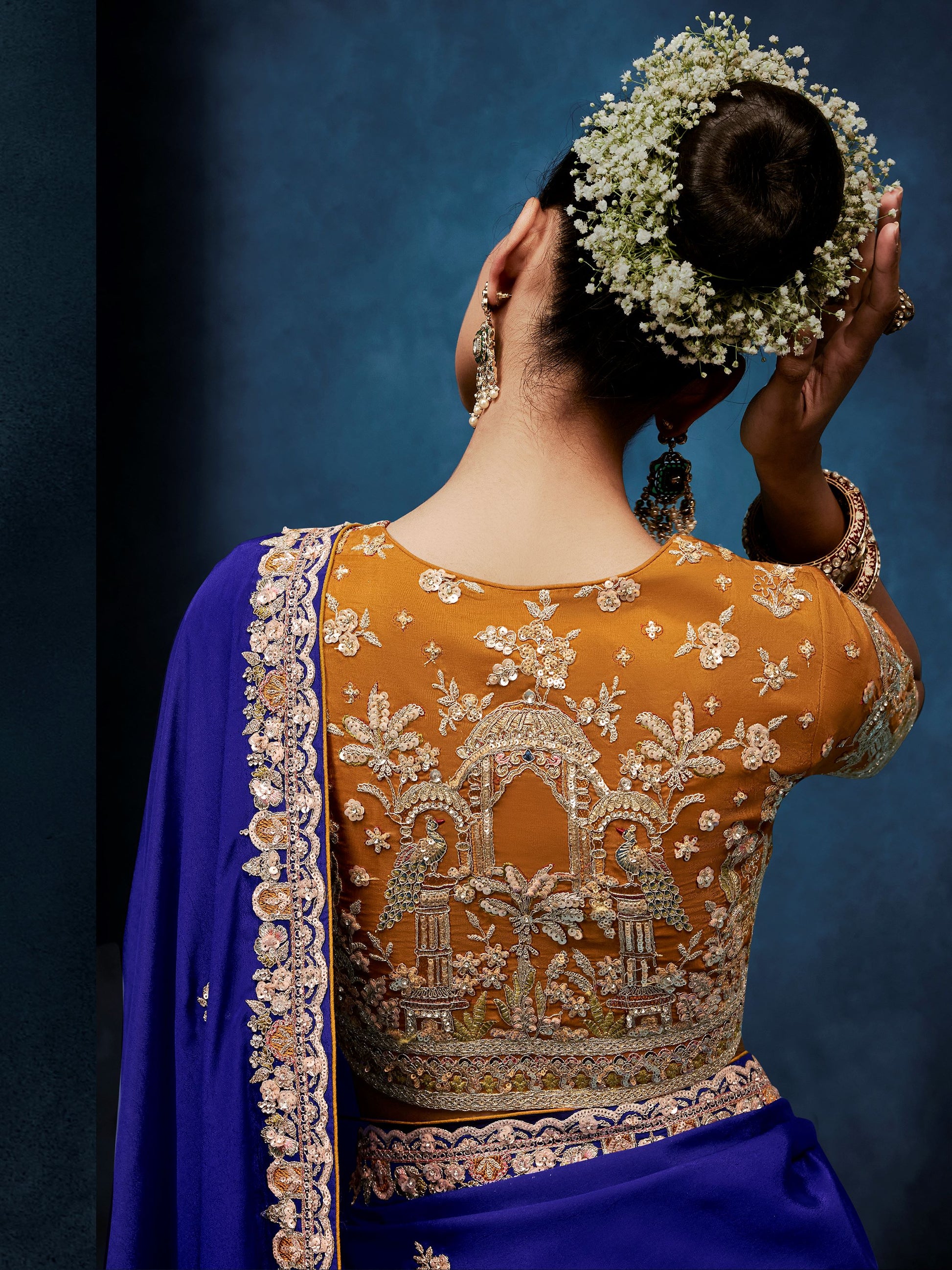 Impressive Blue Embroidery Silk Wedding Wear Saree With Blouse 