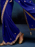 Impressive Blue Embroidery Silk Wedding Wear Saree With Blouse 