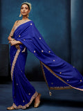 Impressive Blue Embroidery Silk Wedding Wear Saree With Blouse 