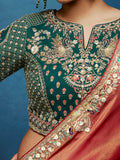 Alluring Rust Orange Motifs Work Silk Wedding Wear Saree With Blouse 