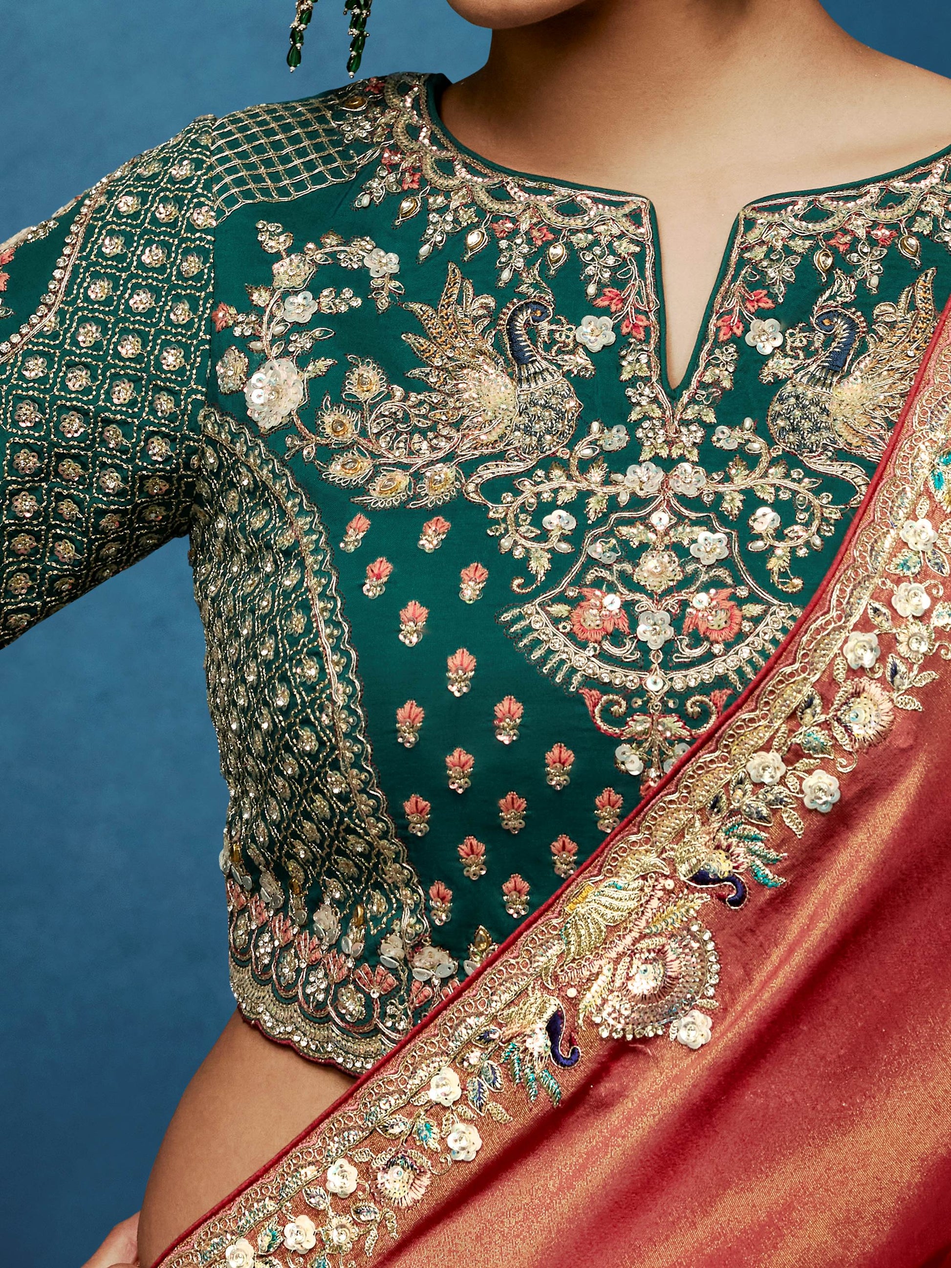 Alluring Rust Orange Motifs Work Silk Wedding Wear Saree With Blouse 