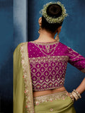 Incredible Olive Green Embroidery Silk Wedding Wear Saree With Blouse 
