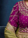 Incredible Olive Green Embroidery Silk Wedding Wear Saree With Blouse 