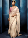 Attractive Ivory Thread work Silk Wedding Wear Saree With Blouse 