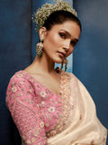 Attractive Ivory Thread work Silk Wedding Wear Saree With Blouse 