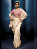 Attractive Ivory Thread work Silk Wedding Wear Saree With Blouse 
