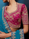Sparkling Teal Blue Sequins work Silk Festival Wear Saree With Blouse 