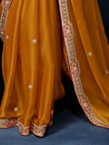 Pretty Mustard Yellow Hand Work Silk Festival Wear Saree With Blouse 