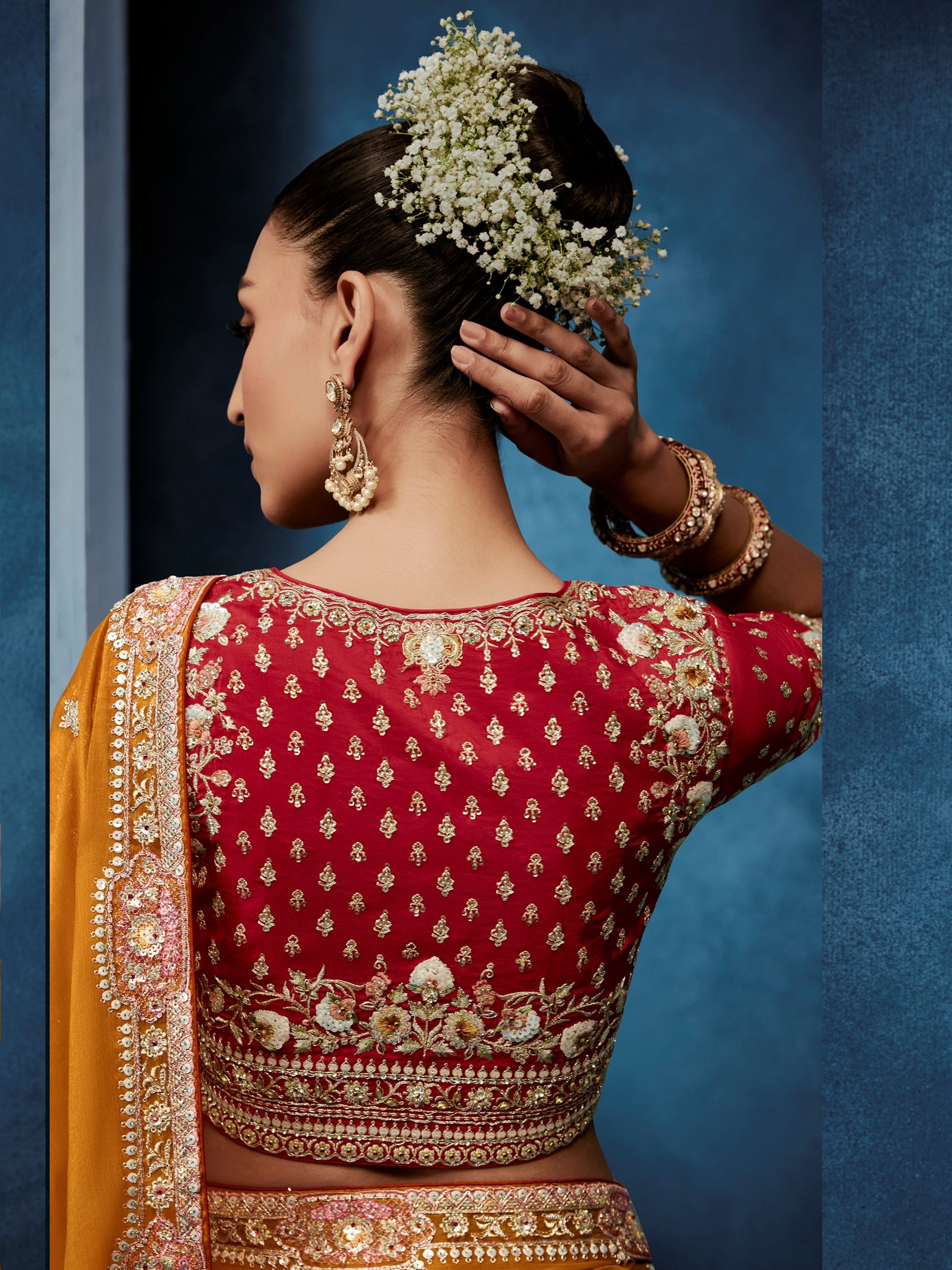 Pretty Mustard Yellow Hand Work Silk Festival Wear Saree With Blouse 