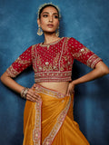 Pretty Mustard Yellow Hand Work Silk Festival Wear Saree With Blouse 