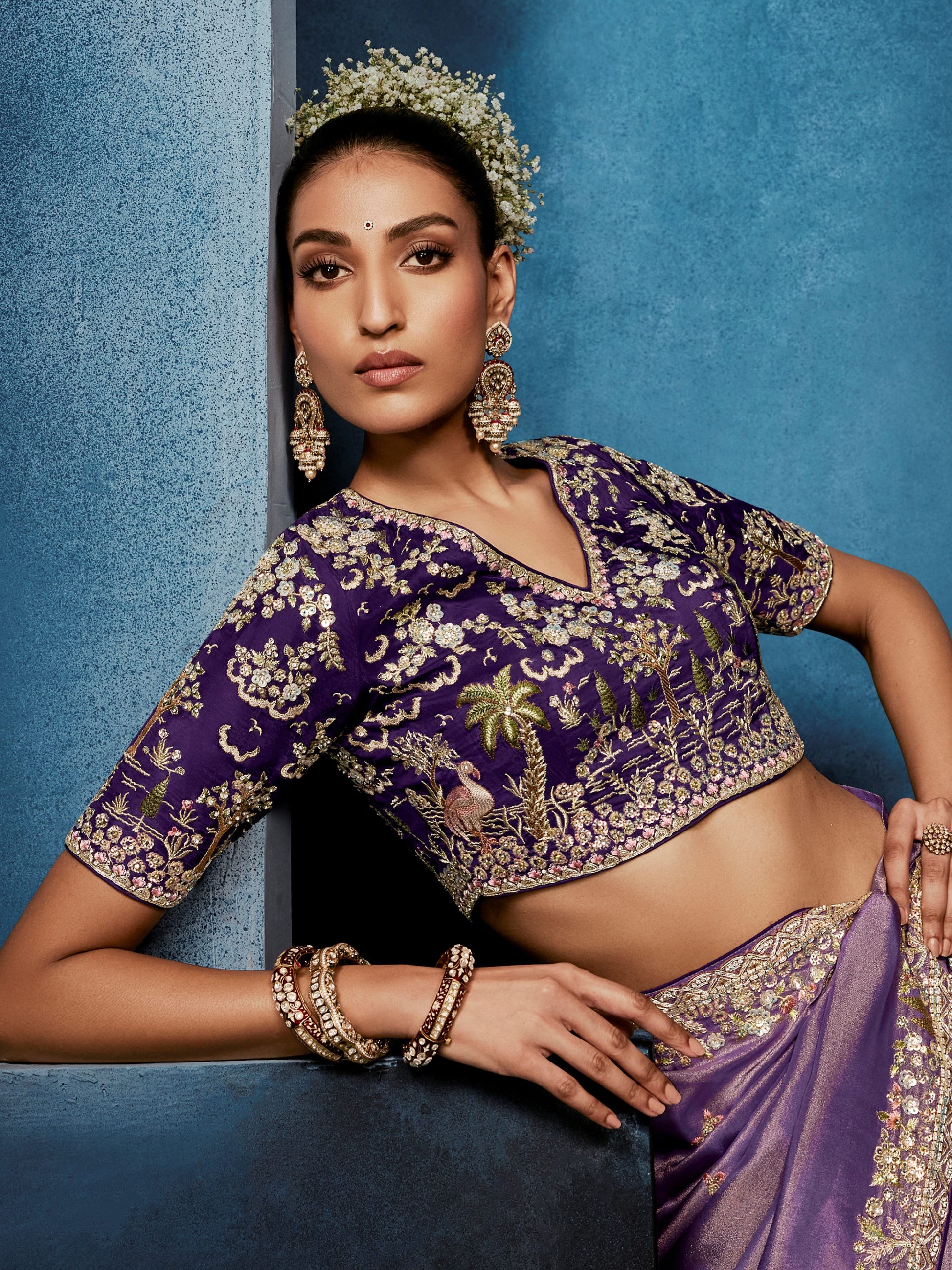 Wonderful Lavender Motifs Work Silk Wedding Wear Saree With Blouse 