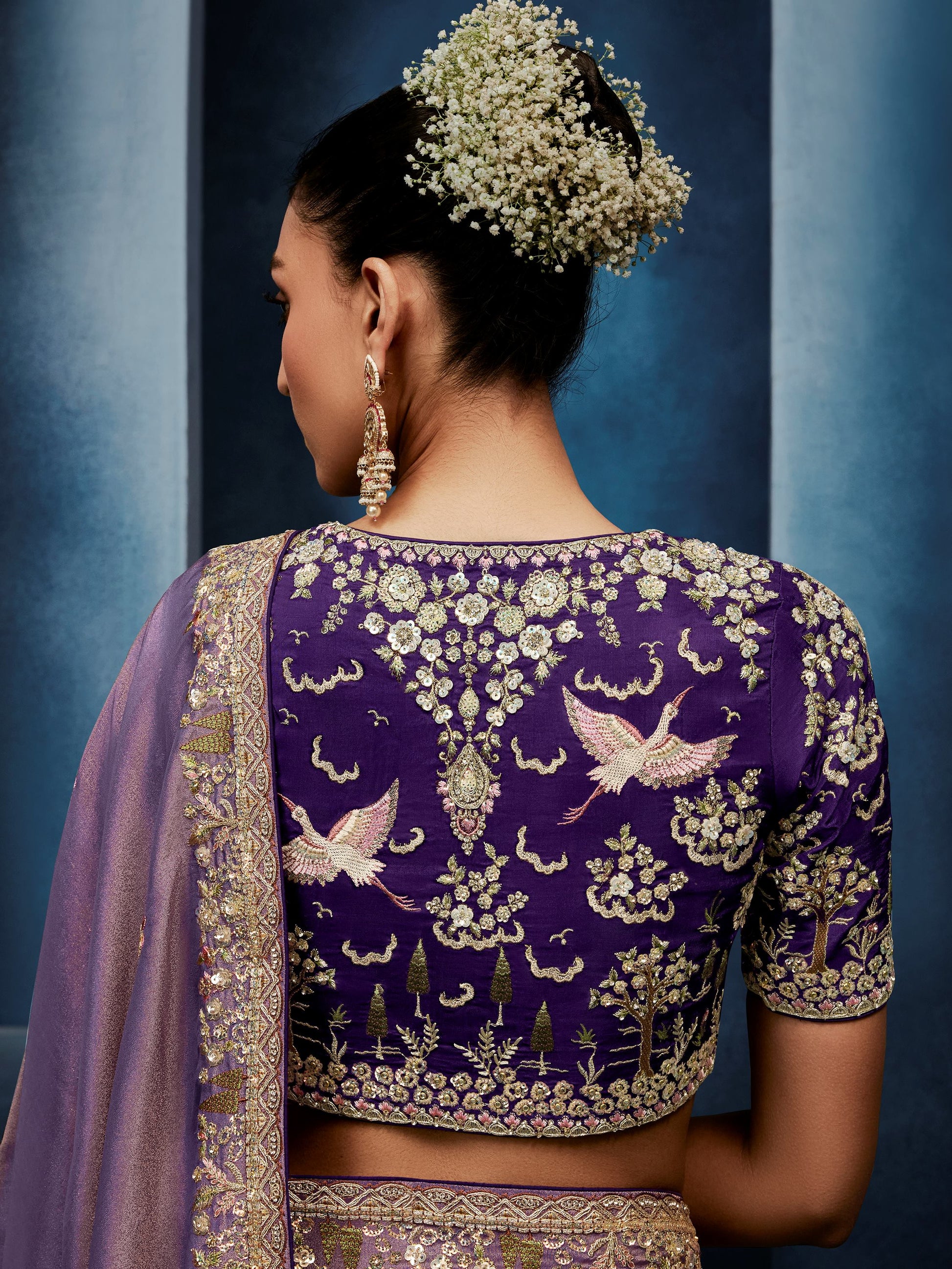 Wonderful Lavender Motifs Work Silk Wedding Wear Saree With Blouse 