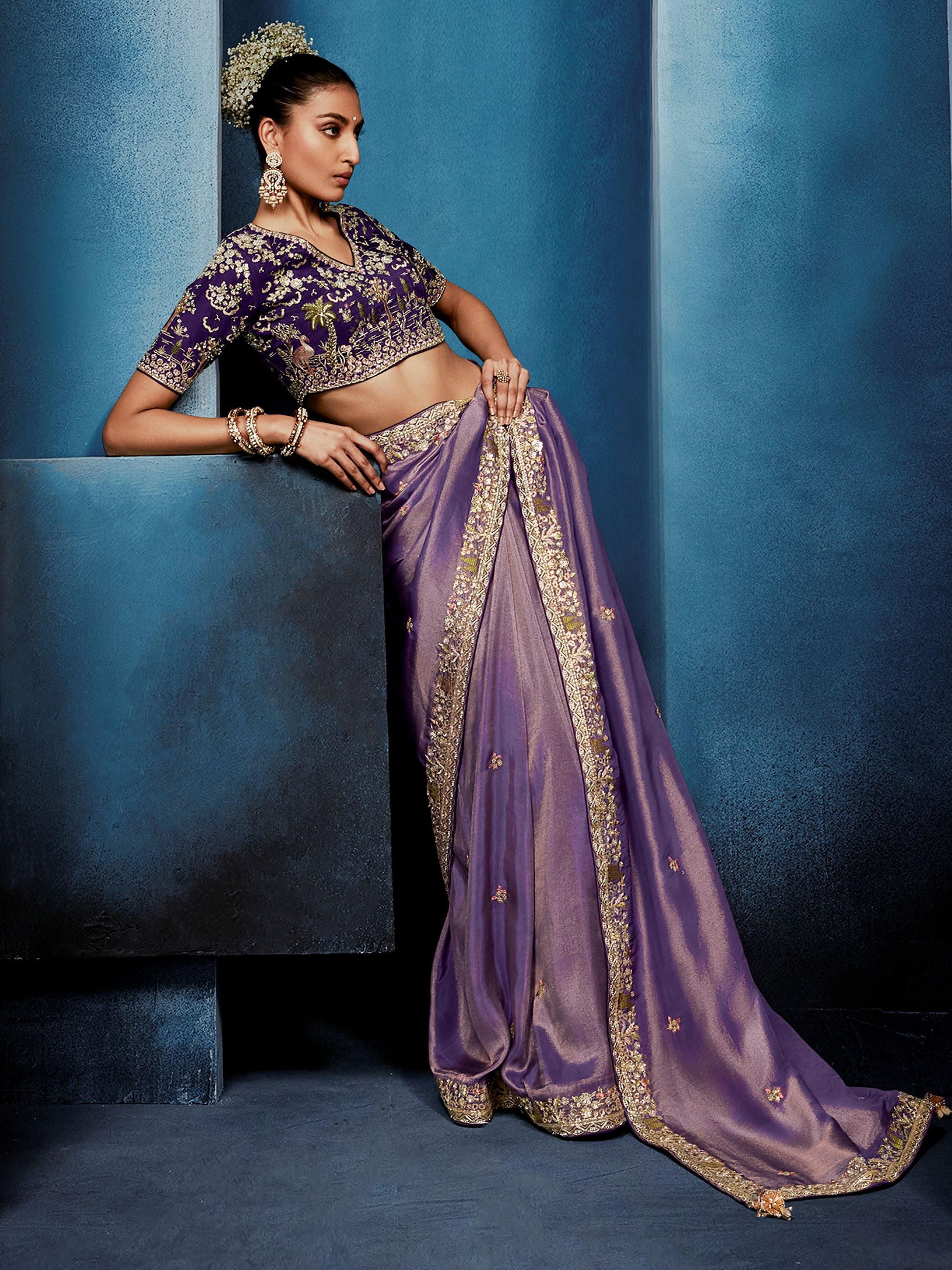 Wonderful Lavender Motifs Work Silk Wedding Wear Saree With Blouse 