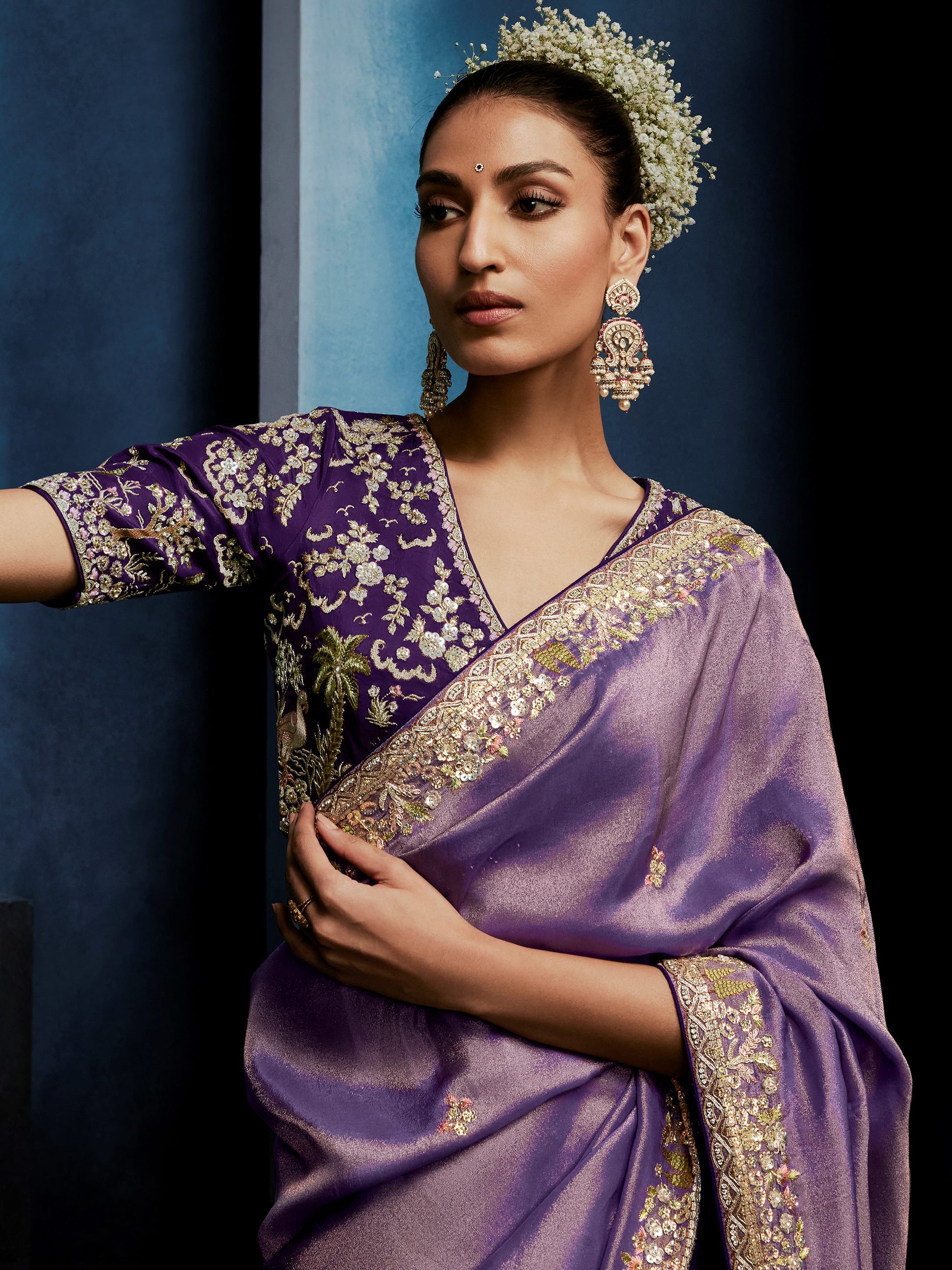 Wonderful Lavender Motifs Work Silk Wedding Wear Saree With Blouse 