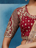 Beautiful Beige Motifs Work Silk Wedding Wear Saree With Blouse 