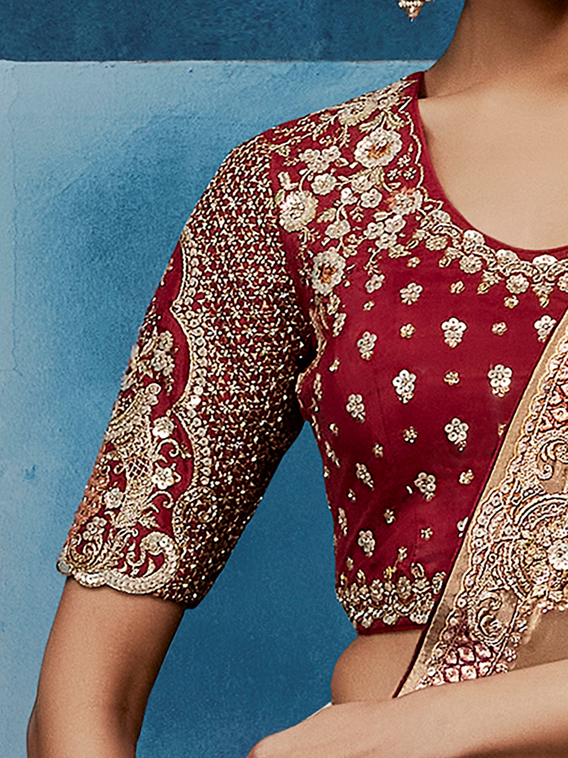 Beautiful Beige Motifs Work Silk Wedding Wear Saree With Blouse 