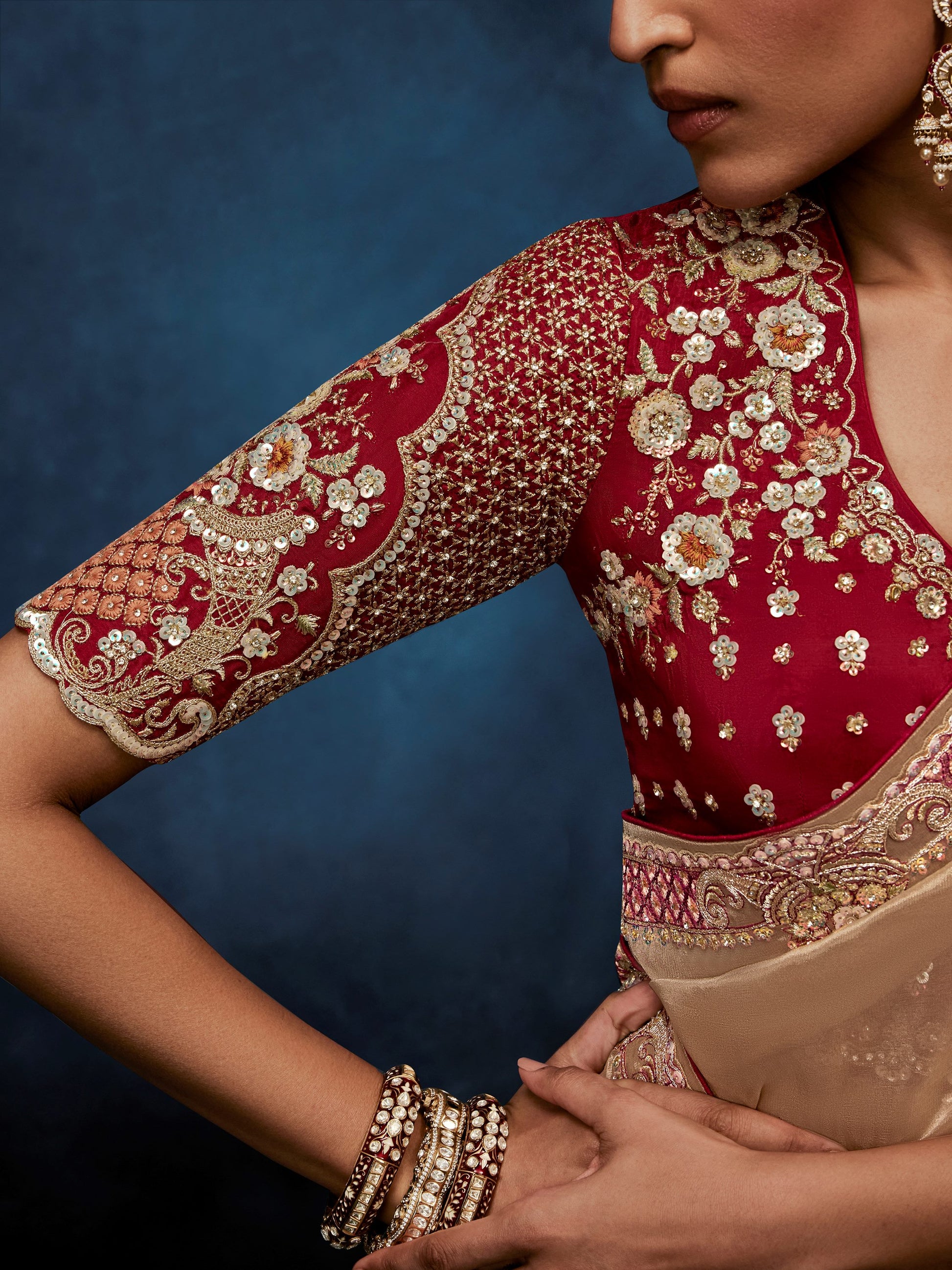Beautiful Beige Motifs Work Silk Wedding Wear Saree With Blouse 