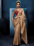 Beautiful Beige Motifs Work Silk Wedding Wear Saree With Blouse 